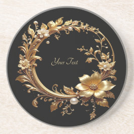Golden Floral Ornate Frame Sandstone Coaster コースター