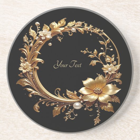 Golden Floral Ornate Frame Sandstone Coaster コースター (正面)