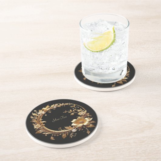 Golden Floral Ornate Frame Sandstone Coaster コースター (側面)