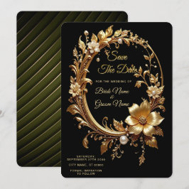 Golden Floral Ornate Frame Save The Date セーブザデート