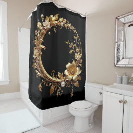 Golden Floral Ornate Frame Shower Curtain シャワーカーテン