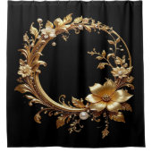 Golden Floral Ornate Frame Shower Curtain シャワーカーテン (正面)