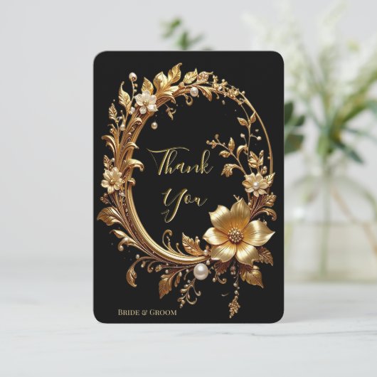 Golden Floral Ornate Frame Thank You Card サンキューカード (スタンド正面)
