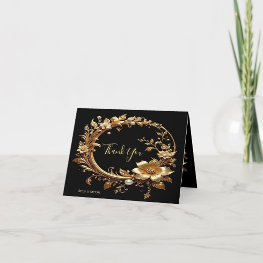 Golden Floral Ornate Frame Thank You Card サンキューカード (正面)