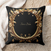 Golden Floral Ornate Frame Throw Pillow クッション (ブランケット)
