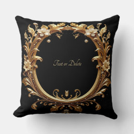 Golden Floral Ornate Frame Throw Pillow クッション