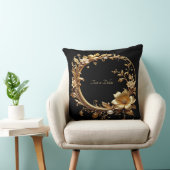 Golden Floral Ornate Frame Throw Pillow クッション (椅子)