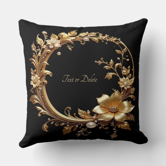 Golden Floral Ornate Frame Throw Pillow クッション (裏面)