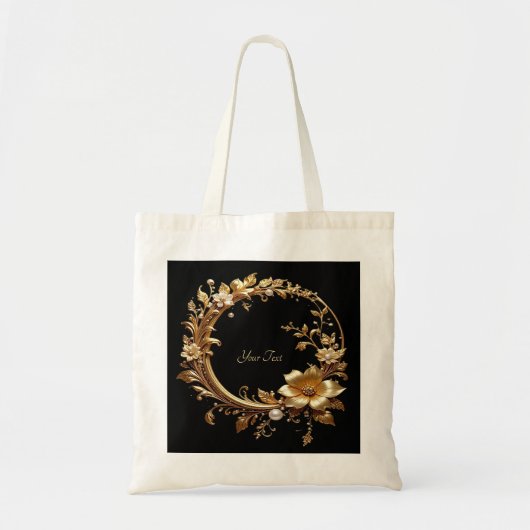 Golden Floral Ornate Frame Tote Bag トートバッグ (正面)