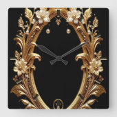Golden Floral Ornate Frame Wall Clock スクエア壁時計 (正面)