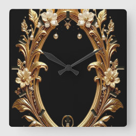 Golden Floral Ornate Frame Wall Clock スクエア壁時計