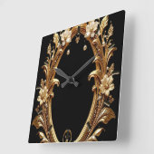 Golden Floral Ornate Frame Wall Clock スクエア壁時計 (傾斜)