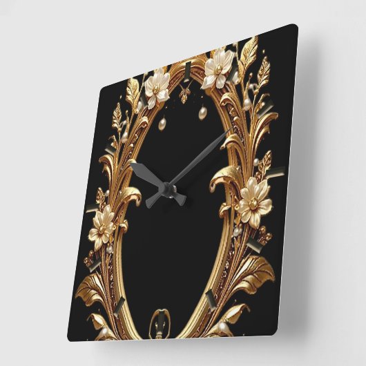 Golden Floral Ornate Frame Wall Clock スクエア壁時計 (傾斜)