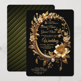 Golden Floral Ornate Frame Wedding Invitation 招待状