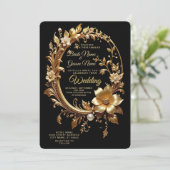 Golden Floral Ornate Frame Wedding Invitation 招待状 (スタンド正面)