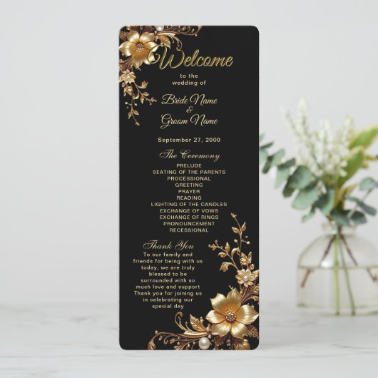 Golden Floral Ornate Frame Wedding Program プログラム (スタンド正面)