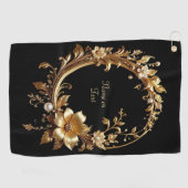Golden Floral Ornate Golf Towel ゴルフタオル (横)
