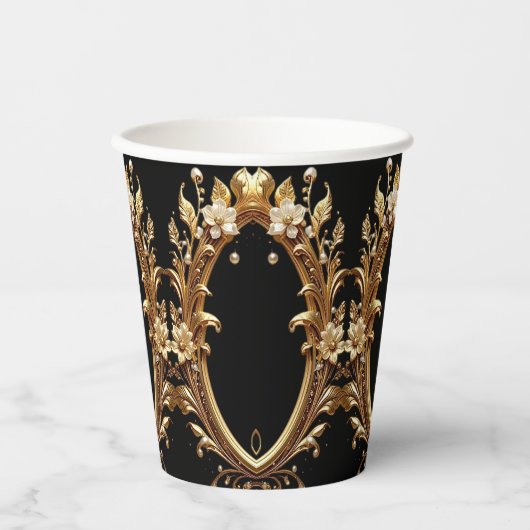 Golden Floral Ornate Paper Cups 紙コップ (正面)