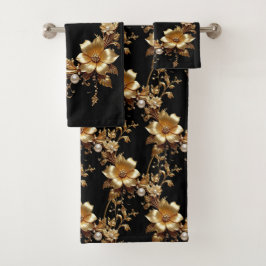 Golden Floral Ornate Towel Set バスタオルセット