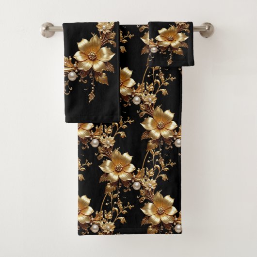 Golden Floral Ornate Towel Set バスタオルセット (インサイチュ)