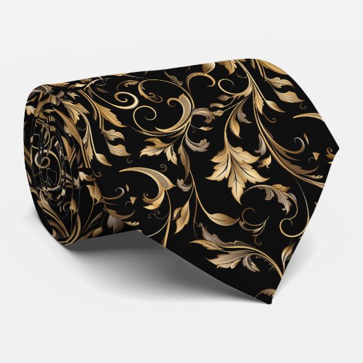 Golden Floral Pattern Elegant Luxury Modern ネクタイ (ロール)