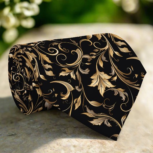 Golden Floral Pattern Elegant Luxury Modern ネクタイ