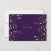 Golden Floral Pattern Leaves Purple Modern Wedding サンキューカード (裏面)