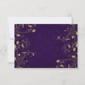 Golden Floral Pattern Leaves Purple Modern Wedding セーブザデート (裏面)