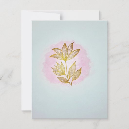 Golden Floral Pink Response Card (RSVP) 出欠カード (正面)