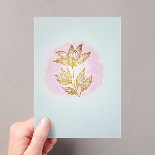 Golden Floral Pink Wedding Invitation アクリル招待状 (インサイチュ (ポータブル))