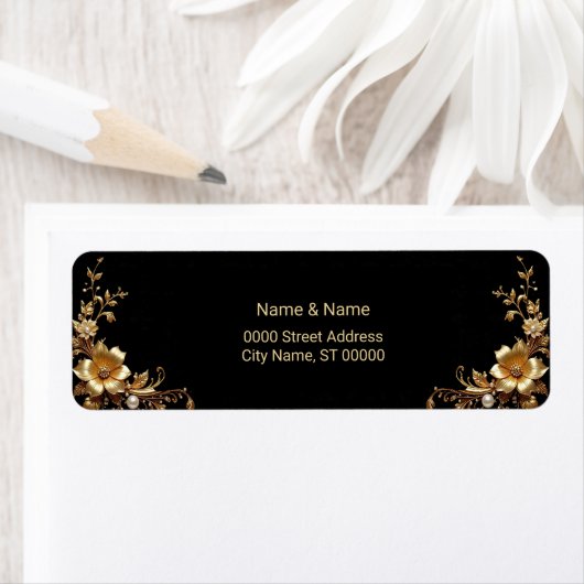 Golden Floral Return Address Label ラベル (インサイチュ)