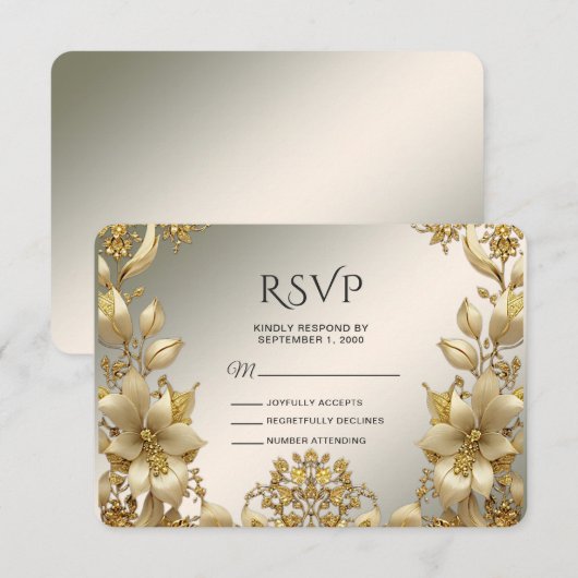 Golden Floral RSVP Card (正面/裏面)