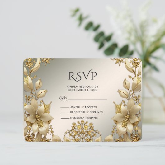 Golden Floral RSVP Card (スタンド正面)