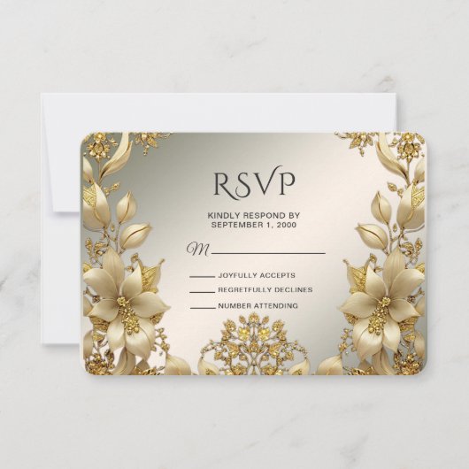 Golden Floral RSVP Card (正面)