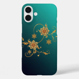 Golden Floral Swirls iPhone 16 Plusケース