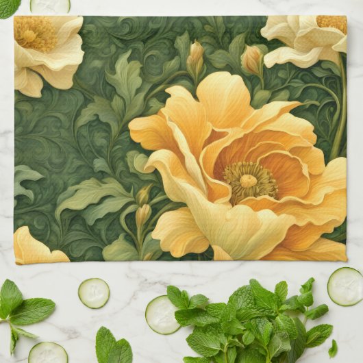 Golden Floral Tapestry キッチンタオル (折り畳み)