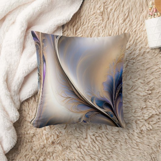 Golden Flow - Abstract Blue and Gold Fluid Art クッション (ブランケット)