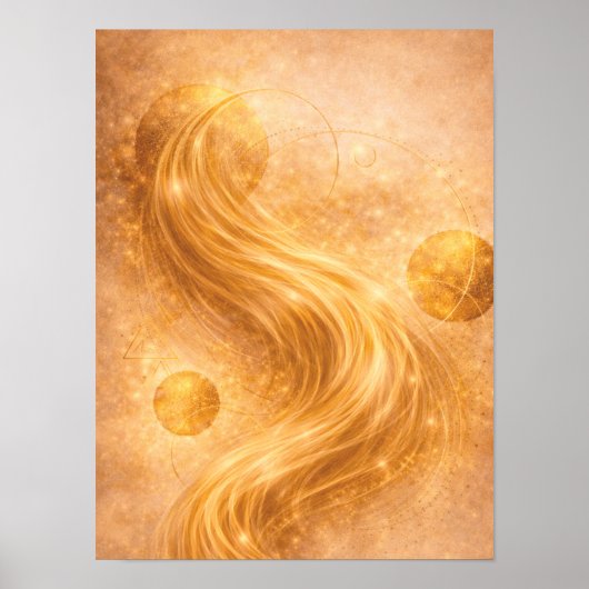 Golden Flow Abstract Wall Art – Luxury Gold Energy ポスター (正面)