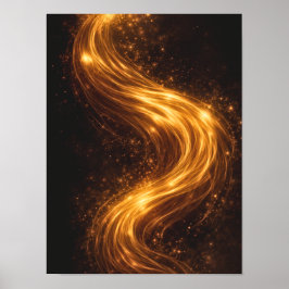 Golden Flow Dark Abstract Wall Art – Luxury Gold  ポスター