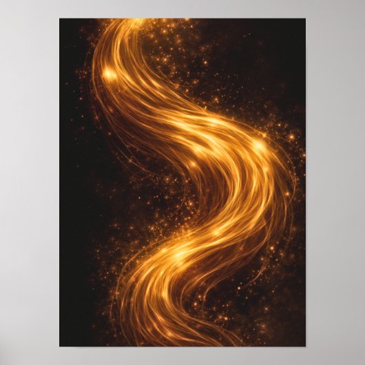 Golden Flow Dark Abstract Wall Art – Luxury Gold ポスター (正面)