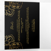 Golden Flowers Decoration, Black Wedding 三つ折り招待状 (内部最初)
