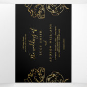 Golden Flowers Decoration, Black Wedding 三つ折り招待状 (内部中)