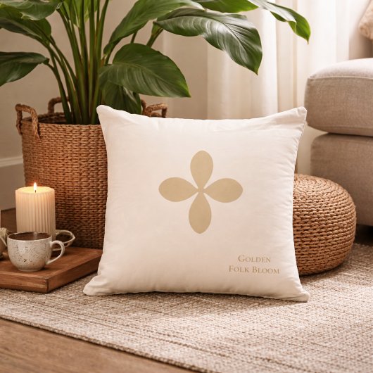 Golden Folk Bloom Throw Pillow クッション