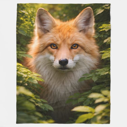 Golden forest guardian majestic red fox fleece thr フリースブランケット (正面)