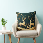 Golden Forest Waltz – Reindeer & Ornaments クッション (椅子)