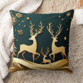 Golden Forest Waltz – Reindeer & Ornaments クッション (ブランケット)