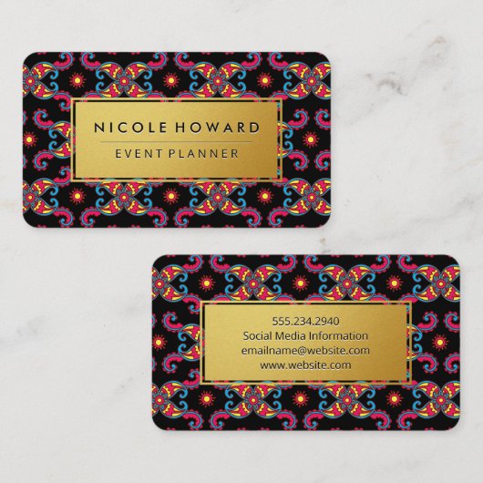 Golden Frame Artistic Paisley Pattern 名刺 (正面/裏面)