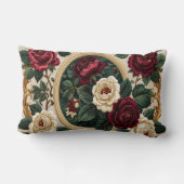 Golden Frame Roses Pillow - Elegant Burgundy Cream ランバークッション (裏面)