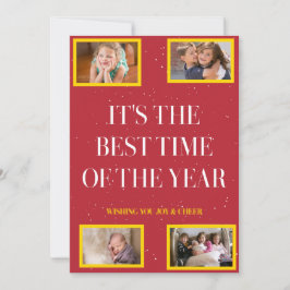 Golden Frame Snowy Red Christmas Cheer シーズンカード