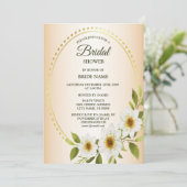 Golden Frame White Floral Peach Bridal Shower 招待状 (スタンド正面)